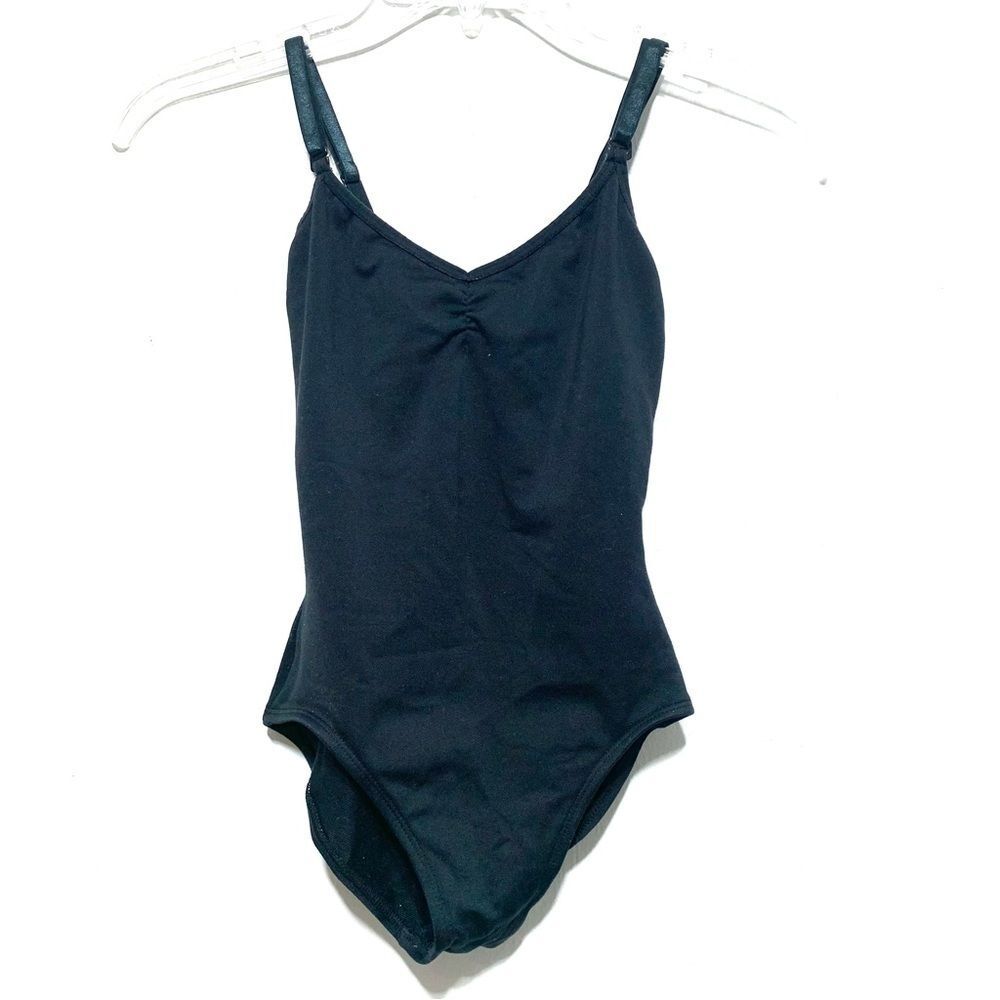 Reflections Dance Solid Black Stretch Leotard Adjustable Straps Girls sz Small